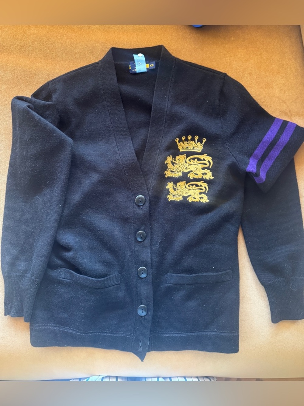 Archive 2007 Ralph Lauren Rugby Griffin Varsity Sweater Black Crest Cardigan XS